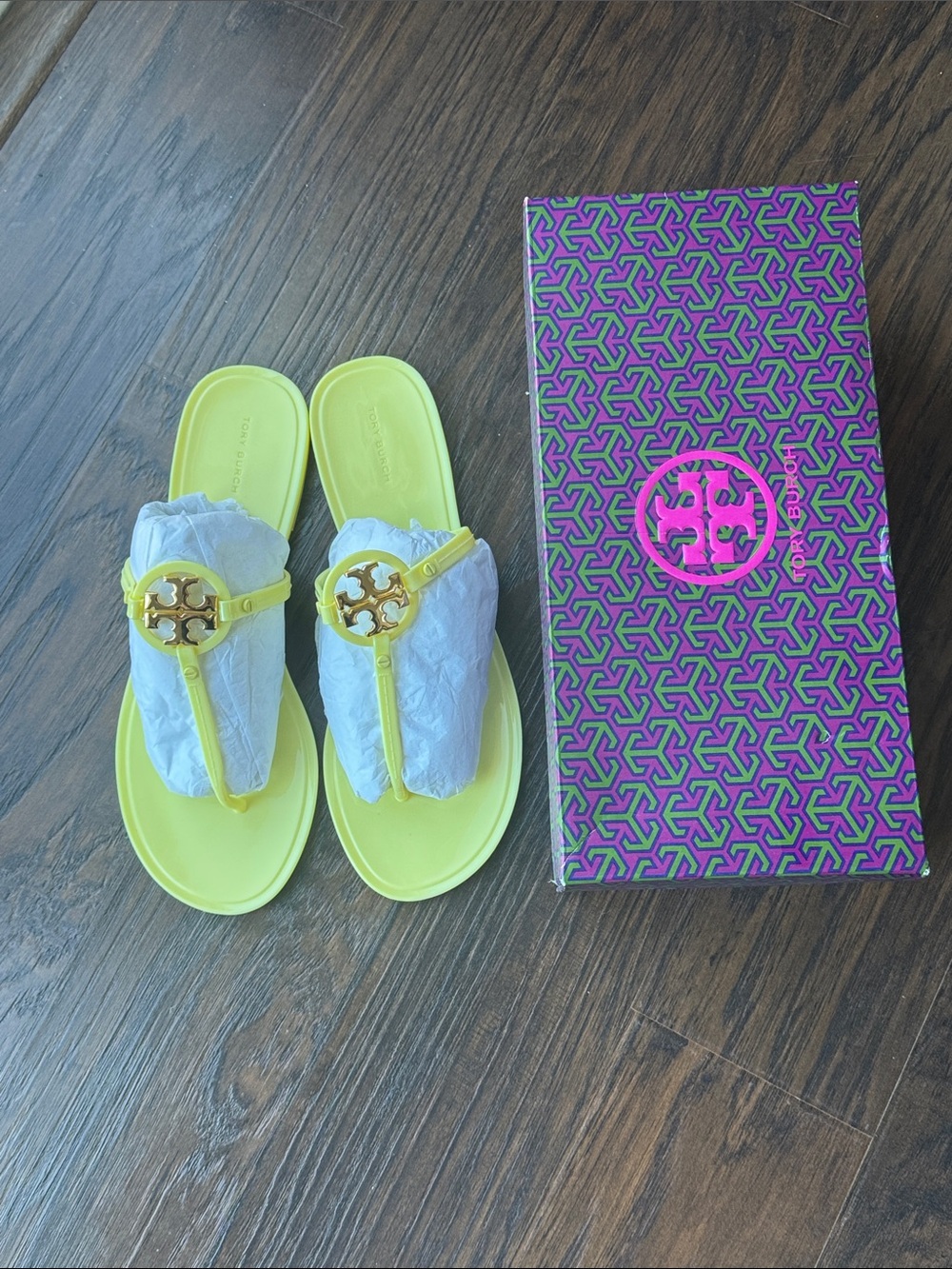 Tory Burch Yellow Pear Logo Thong Sandals